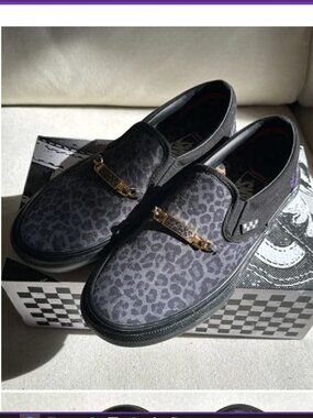 Vans x Cher Strawberry Skate Slip on Cheetah Black gold Women's 8.5